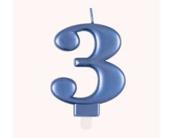 Blue Metallic Number 3 Birthday Candle