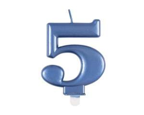 Blue Metallic Number 5 Birthday Candle