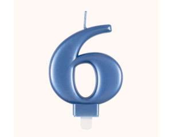 Blue Metallic Number 6 Birthday Candle