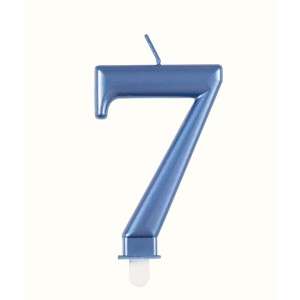 Blue Metallic Number 7 Birthday Candle