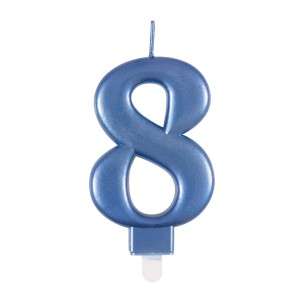 Blue Metallic Number 8 Birthday Candle